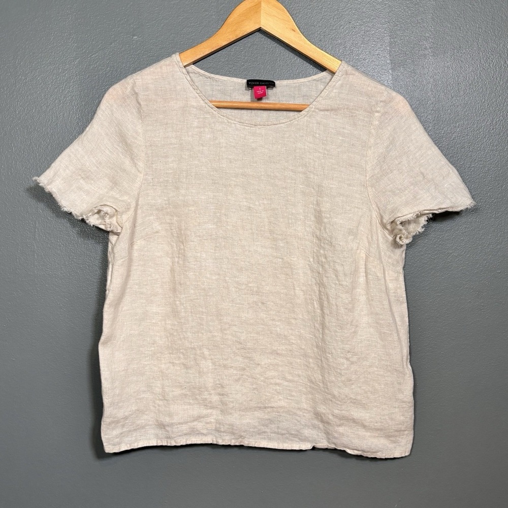 100% Linen Top Womens Small Resort Beach Vacation Fringe Coastal Vince Camuto